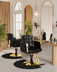 Baasha New Black and Gold Salon Chair, Hair Stylist Chair with Comfortable Memory Cushion, 360°Swivel, Weight Capacity Up to 440 lbs