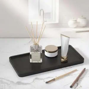 Rectangular Aesthetic Black Bamboo Tableware Serving Tray - 11.8x5.9in Stylish Handy Platter, Tea Organiser, Mini Charcuterie Cheese Board with Coaster Compatibility
