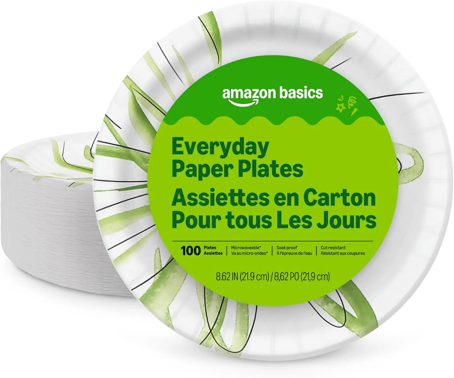 Amazon Basics Uncoated Everyday Disposable Paper Plates, 100 Count