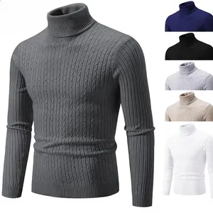 Men's High Neck Sweater Solid Color Pullover Knitted Warm Casual Turtleneck Sweatwear Woolen Mens Winter Outdoor Tops