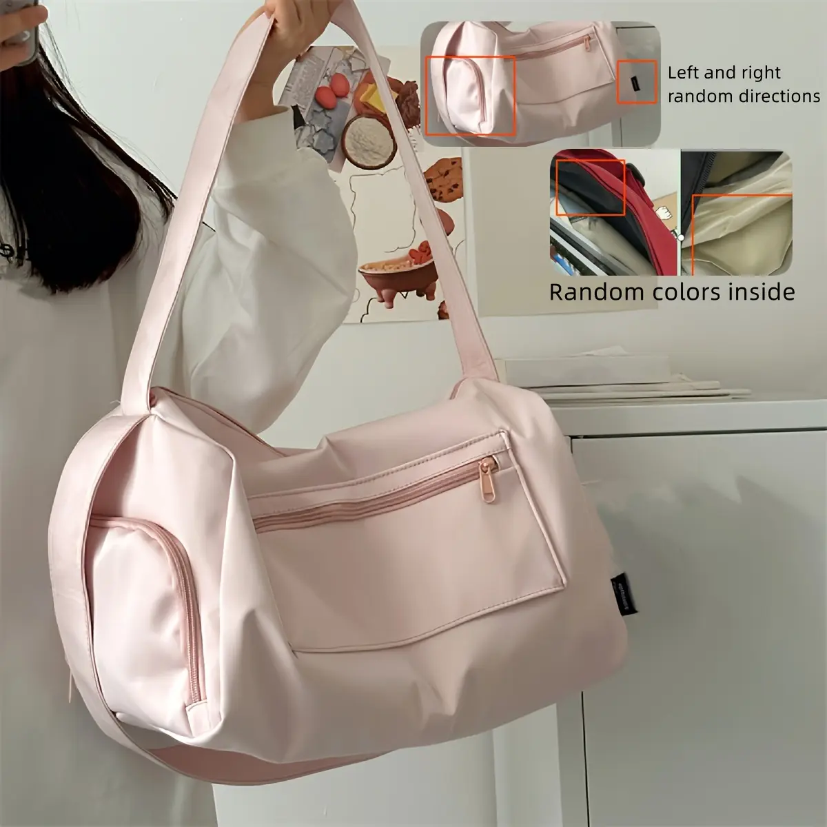 Women's Lightweight Blush Pink Duffle Bag - Athletic Sport Yoga Workout Bag with Headphone Jack, Adjustable Shoulder Strap, Listen While on the Move for Gym, Outdoor Use, Athletic Bag, Sport Yoga Bag