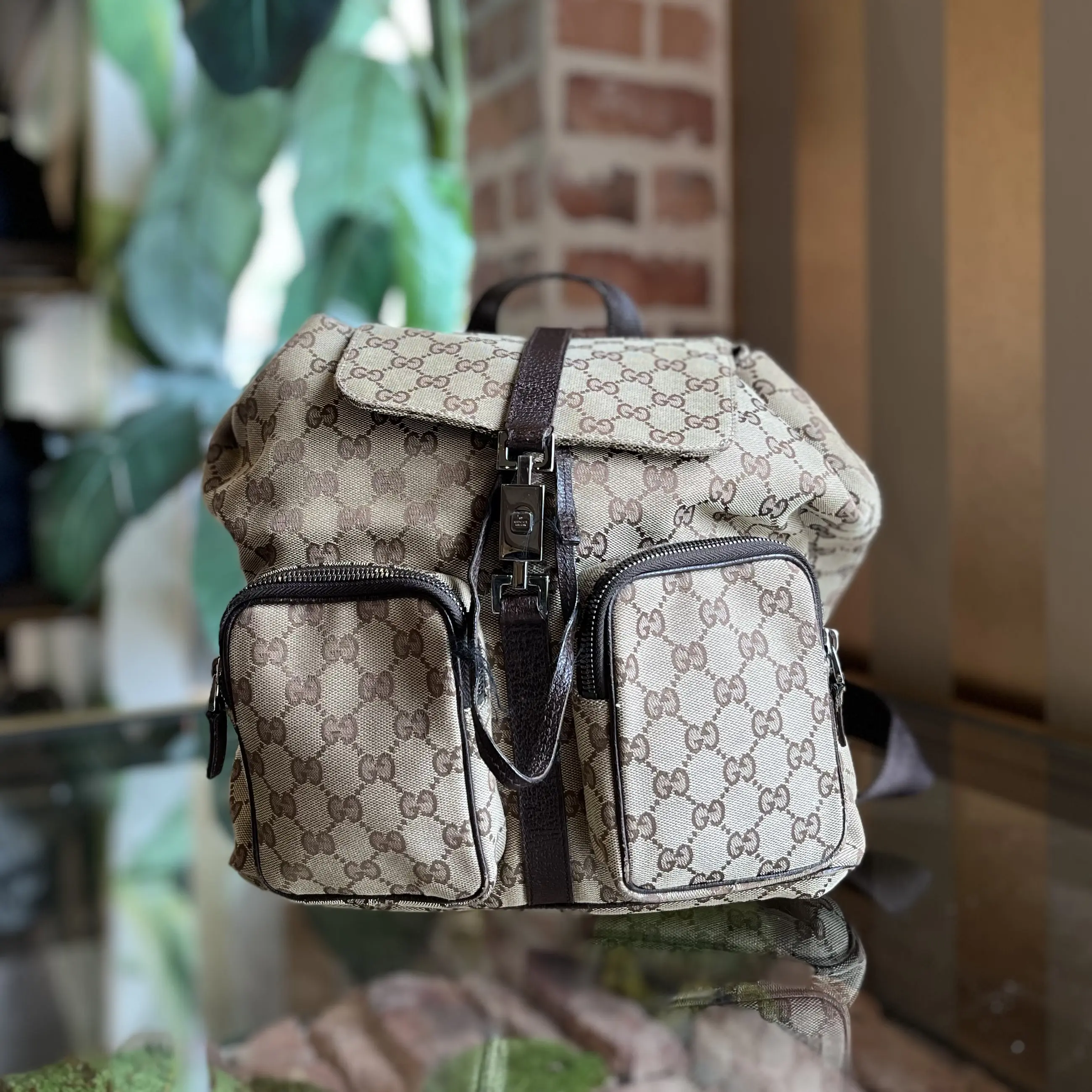 Pre-owned GUCCI canvas Backpacks Piston Lock GG Monogram Backpack