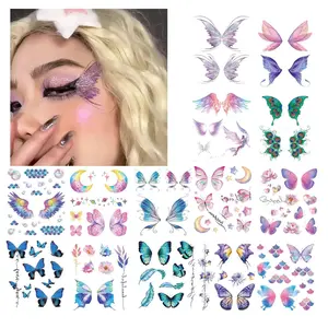 14 Sheets Glitter Butterfly Temporary Tattoos Sticker for Women Girls Eye Face Makeup Decoration, Flash Fairy Body Art Shiny Butterflies Waterproof Fake Tattoos for Festival Party Eye Decor