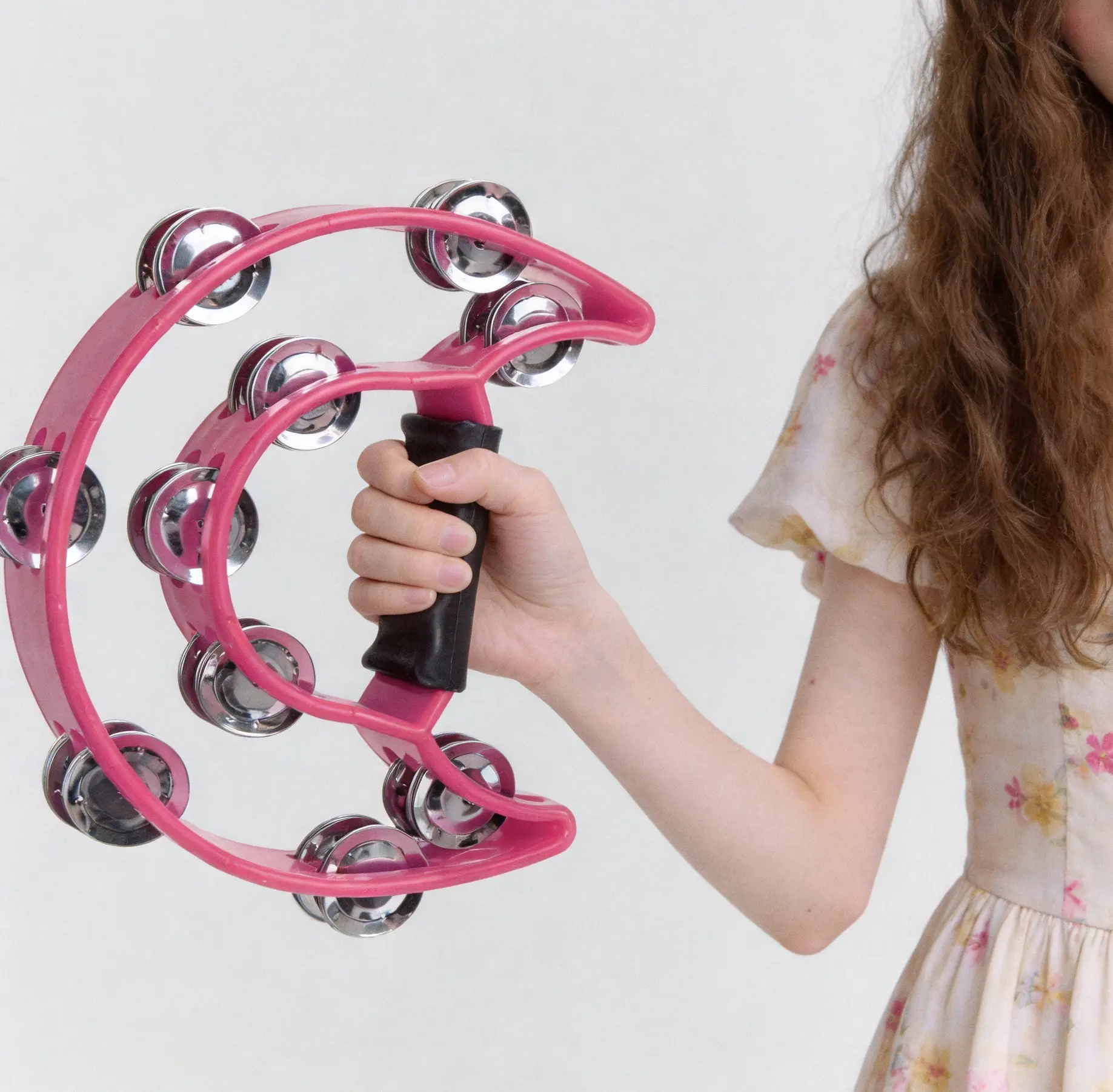 Kids Half Moon Plastic Tambourine - Double Row Metal Jingles, Handheld Percussion Instrument for Small Hands, Music Learning, Birthdays - Boosts Confidence & Focus