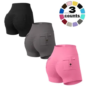 Women's 3pcs High Waist Compressive Yoga Shorts - Soft, Breathable, Pocketed, Stretchable, Tight Fit with Support & Shaping Design, Women's Gym Wear for Daily Workout & Casual Use