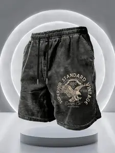 New Men's Cotton Vintage Shorts, American Eagle Distressed Retro Shorts, Casual Sporty Outdoor Wear for Young Males