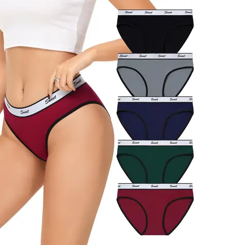 LEVAO Women's 5 Pack-Black Print Cotton-Spandex Athletic Panties, Low-Rise Elastic Activewear Sportswear, Full Coverage Underwear Set (S-XL) That Fits Active Women - Great for Birthday Gifting