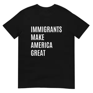 Men's Cotton Knit Fabric Round Neck Shortsleeve T-Shirt - Casual Fit Menswear Sports Top with "Immigrants Make America Great, Equality" Graphic for Outdoor, Streetwear