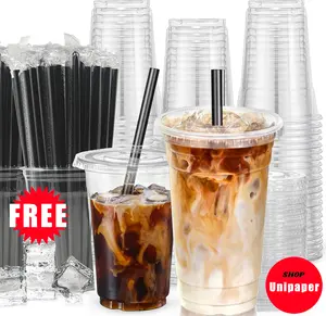 32oz-12oz Clear Plastic Cups With Lids and Straws, Disposable Cups With Lids for Iced Coffee, Smoothie, Milkshake and Cold Drinks