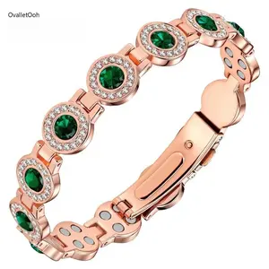 Women's Magnetic Copper Bracelet—Adjustable Length with Secure Clasp; Features a Design Inlaid with High-Quality, Multi-Faceted Crystals.