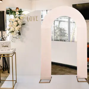 8ft Blush Spandex Fitted Open Arch Wedding Arch Cover, Double-Sided U-Shaped Backdrop Slipcover