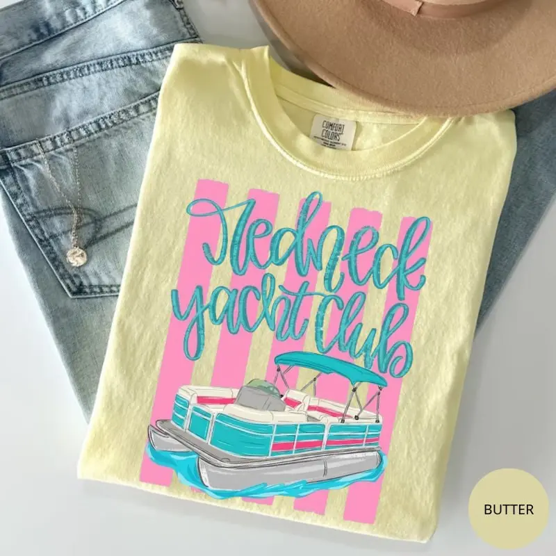 Comfort Colors Lake Day Yacht Club Shirt Design, Country Boat Party Graphic Tee, Southern Summer Lake Life Aesthetic, Girly Boutique Style Catchphrase Shirt Gift for Her, Cotton Fabric