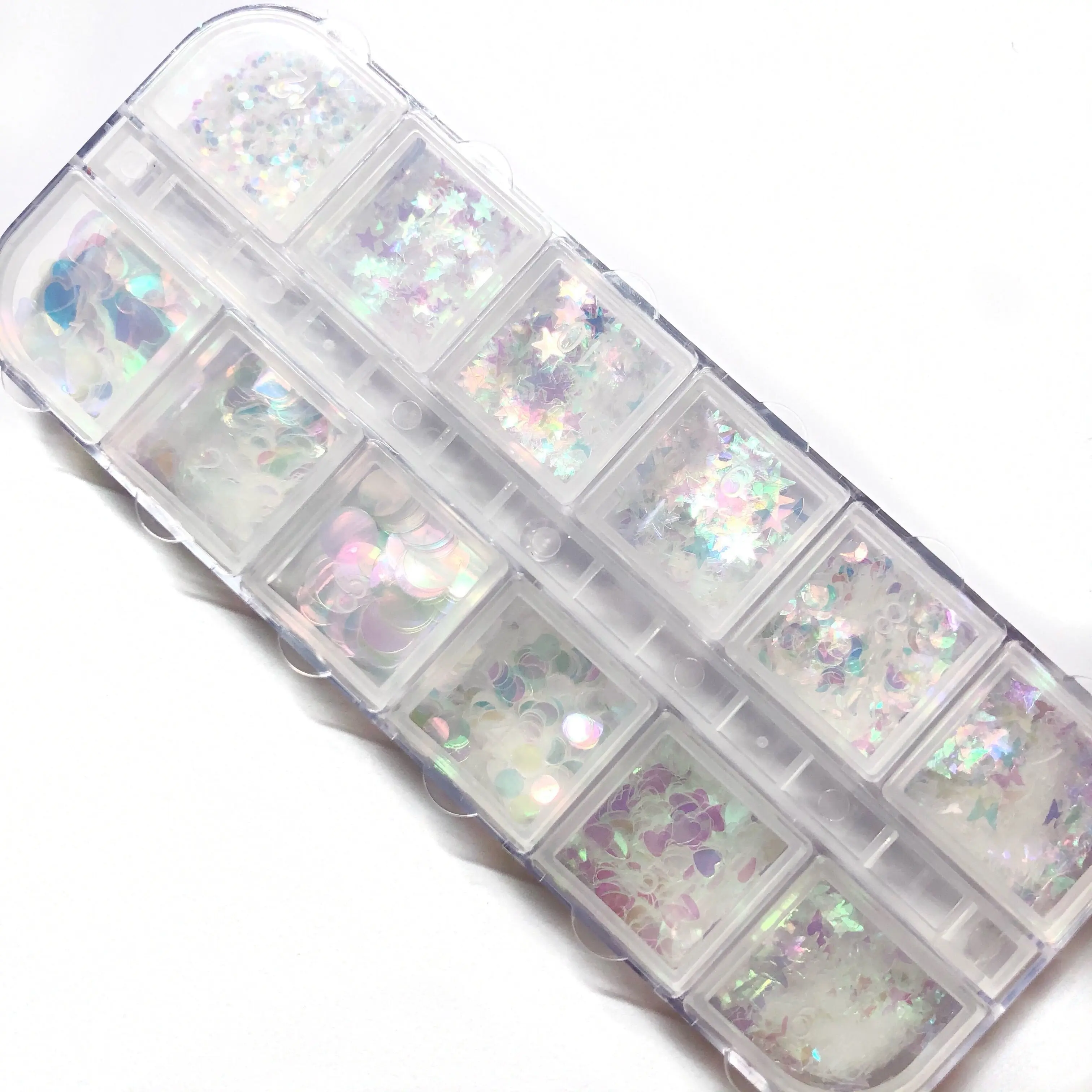FAIRYTALE GLITTER ‍️ – 12-Slot Iridescent Nail Glitter Set