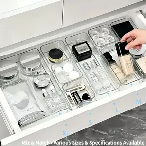 8 Piece Transparent Crystal Makeup Organizer Set, Cosmetic Storage, Drawer Dividers & Desktop Storage Boxes, Office Supplies Organizers, Clear Storage Box, Multi Grids Organizer, Divided Compartments, Durable Plastic Organizers