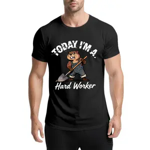 Funny Marmot Meme T-Shirt Quirky Animal Art Today I'm A Hard Worker T-Shirt for Men Cotton Graphic Tee 180g Soft Comfortable Crew Neck Short Sleeve