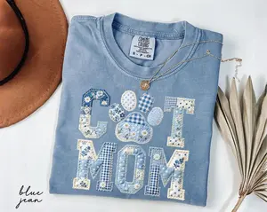 Comfort Colors Floral Cat Mom Shirt, Toile Faux Patchwork New Cat Mom Tee, Cat Lover Gift For Women, Mothers Day Cat Mom Gift,Fur Mama Gift