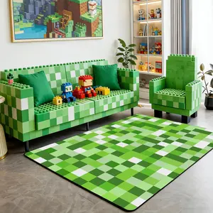 Pixel Style Games Area Rugs,Miner Theme Non Slip Carpet Light Green Block Indoor Floor Mat Entrance Rug,Building Gaming Home Living Room Bedroom Decor