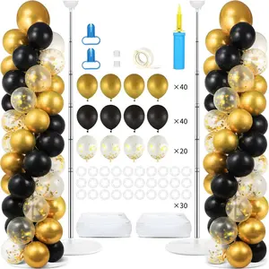 Balloon Column Stand Kit with 100 Balloons Summer Balloon Stand with Bases for Black Gold Balloon Arch Column for 50th Birthday Wedding Engaged Back to School