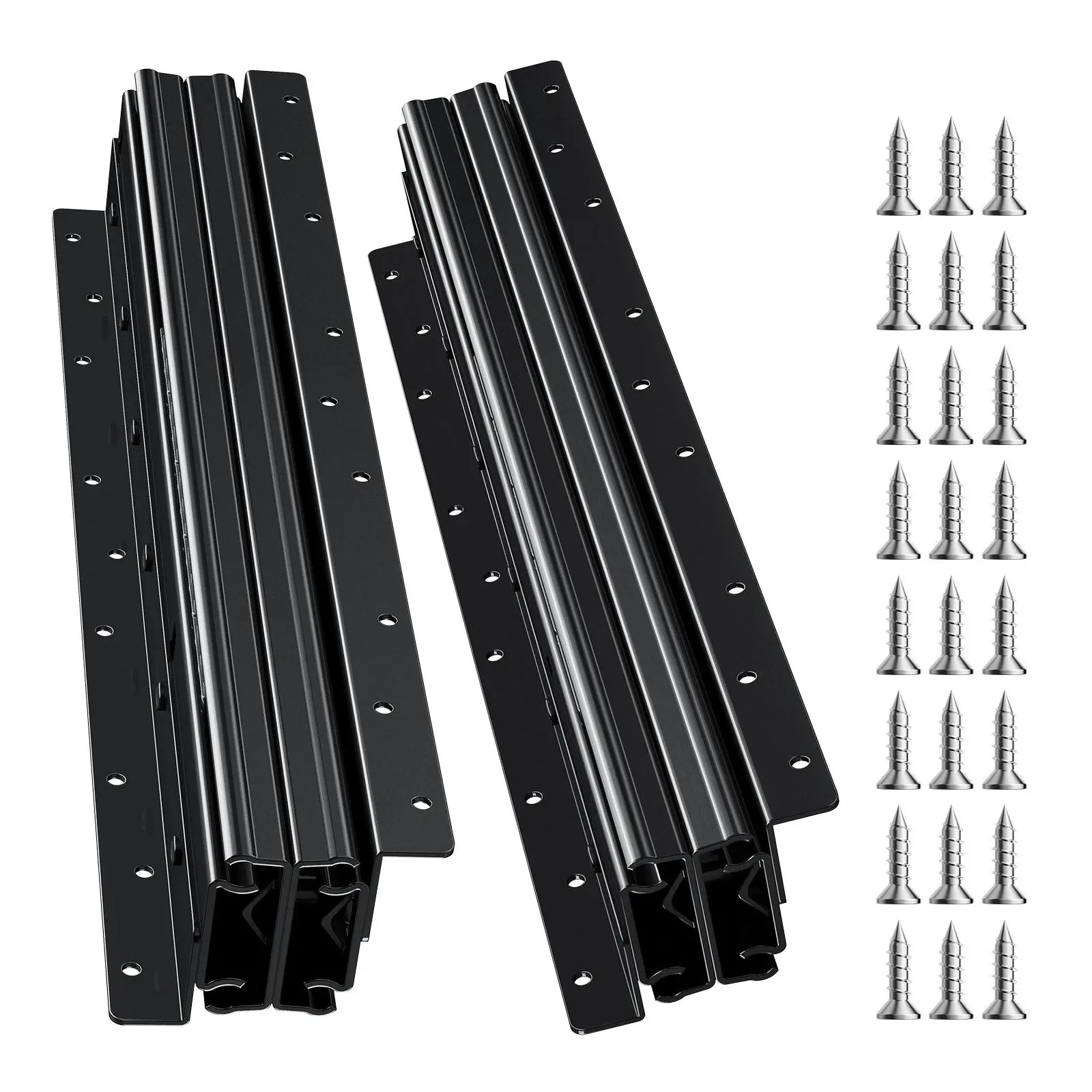 【BackToSchool】VEVOR 24 in & 16 in Undermount Drawer Slides, 3-Stage Full Extension Metal Ball Bearing Rails, 260 LB Heavy Duty Galvanized Steel Sliders, Silent Operation, Universal Fit for Home/Office DIY Cabinet Replacement, Black Drawer Tracks, Installa