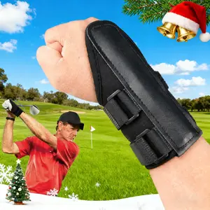 Golf Swing Training Aid Wrist Brace, Durable PU Leather Wrist Corrector with Proper Technique, Double Strap, Secure Fit, Golf Training Aid for Beginners, Golf Equipment, Golf Accessories