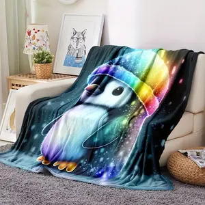 Cute Penguin Pattern Blanket, Soft And Skin-friendly Casual Sofa Blanket, Cover Blanket, Lunch Break Blanket, Multi-purpose Blanket, High-definition Digital Printing Flannel Blanket