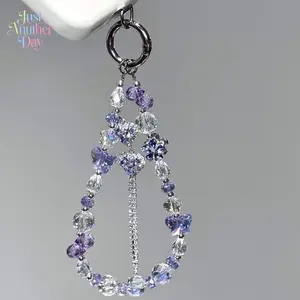 Purple Crystal Beaded Phone Charm - Sparkly Butterfly & Heart Design, Handmade Phone Strap Wristlet, Aesthetic Bag Keychain & Bracelet, Cute Y2K Accessory for Girls