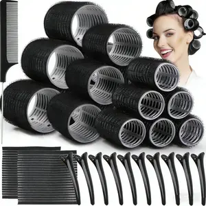 33PCS Hair Curlers Rollers with Clips, Hair Rollers Set 3 Sizes with12PCS Duckbill Clips Hair Rollers for Long Medium Short Thick Fine Volume Bangs Salon Styling Tool Hair Rollers Wave Hair Styling Tools