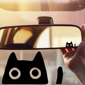 6PCS/SET Hardcore Cute Healing Style "Black Cat Big Eyes Mirror" Car Sticker, Sticker for cars, Suitable for Car Rearview Mirrors, Car Bodies, Personalized Decal for Pet Healing Culture and Personalized Aesthetics Enthusiasts