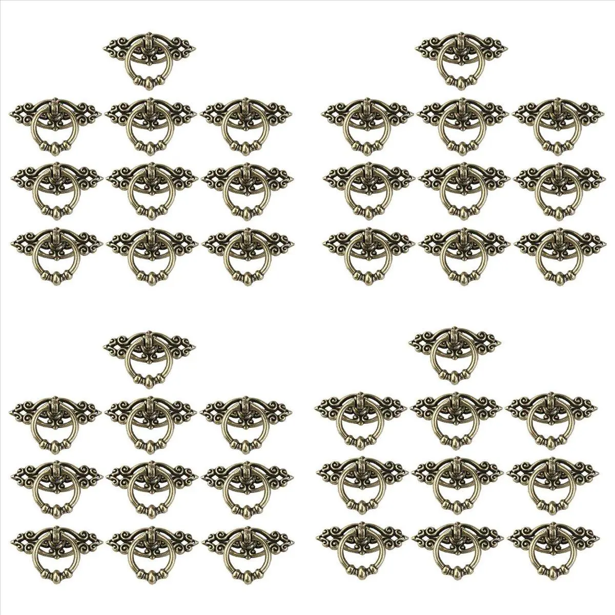 40Pcs Vintage Kitchen Cabinet Cupboard Dresser Door Drawer Ring Pull Handles Knobs (Antique Brass)