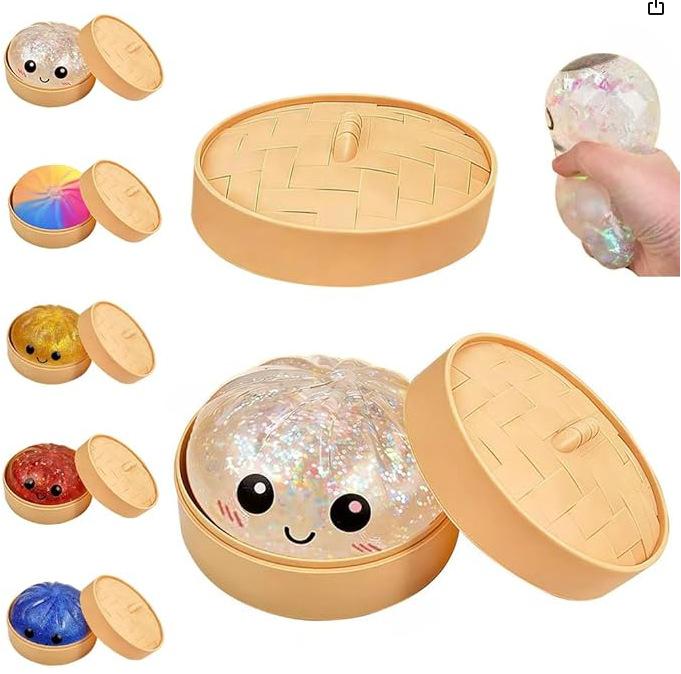 Squishy Dumpling Stress Balls for Adults, Dumpling Squishy Toys for Kids, Dumpling Fidget Sensory Toy,Diameter Squeeze Dough Ball Stress Relief Toy, Stretchy Stress Ball Squish Toys