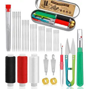 42 PCS Big Eye Steel Sewing Needles Kit 6 Sizes for Hand Sewing with Seam Ripper Threader Storage Box for Repairing Quilting Embroidery Crafts