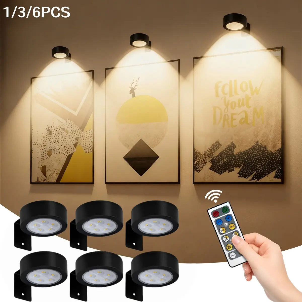 Wall-Mounted Magnetic Smart Display Light, 3-Color Adjustable Puck Light with Timer, Magnetic Decorative Lamp, LED Under-Cabinet Light with Remote Control, Home Decoration for Office, Wardrobe, Display Cabinet, Led Wall Lamps, Indoor Lighting, Led Lighted
