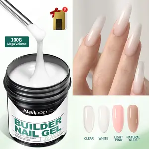 Nailpop 100g 5-in-1 Builder Nail Gel, HEMA Free Large Capacity Hard Gel for Nail Extension, Shaping & Repair, Natural Milk Series UV/LED Soak Off Gel Polish Flawless