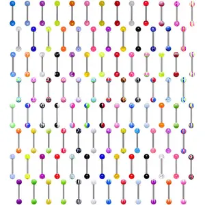 UV Acrylic Ball Steel Barbell Tongue Ring Set of 100
