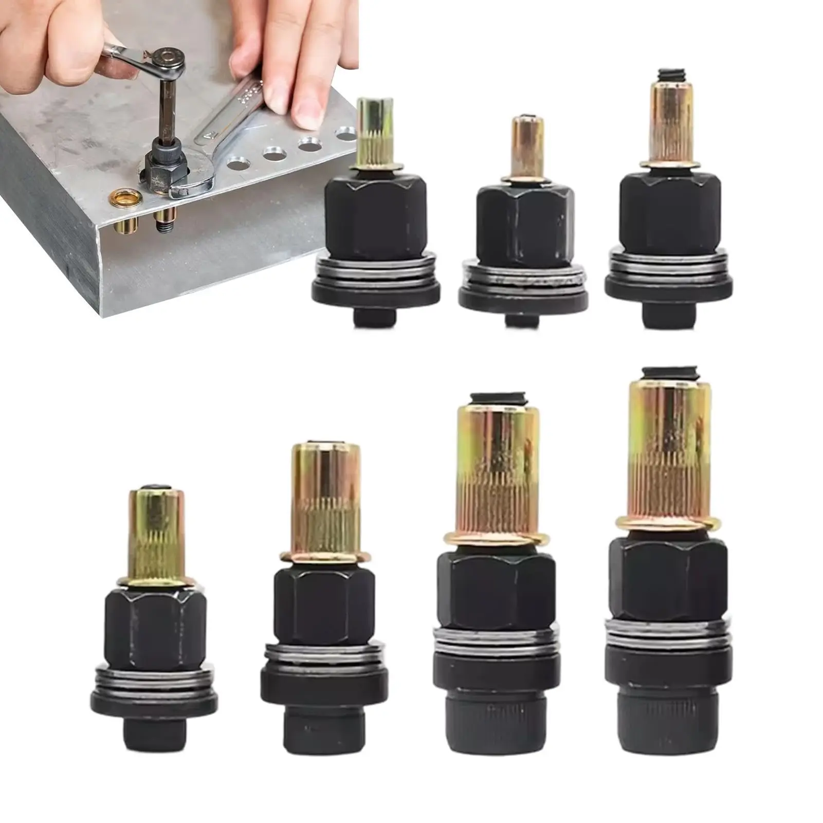 Rivet Nut Tool Kit - 7 Piece Carbon Steel Drill Attachment, Heavy Duty Nutsert Setter | Electric Power Mandrel Adapter Hardware, Industrial Automotive Metalworking Riveting Tool with Storage Case