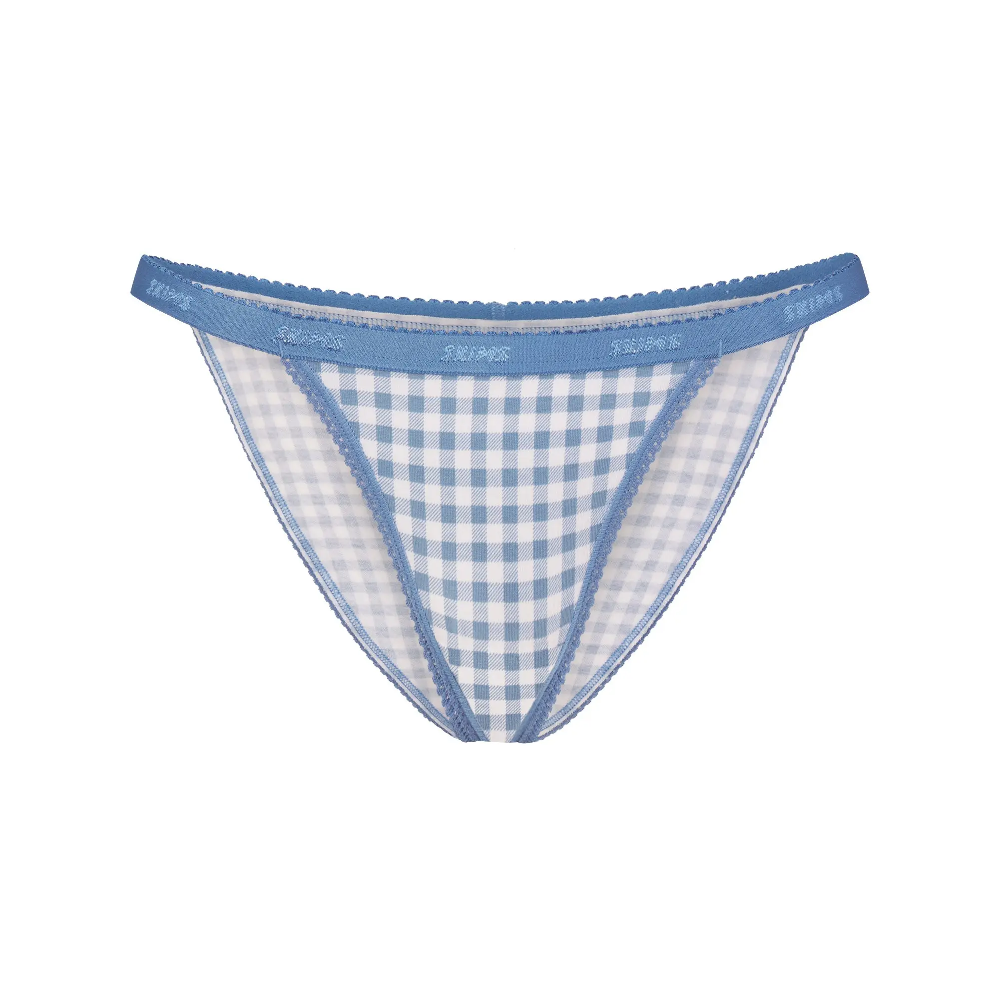 SKIMS LIGHTWEIGHT COTTON LOGO PICOT STRING BIKINI