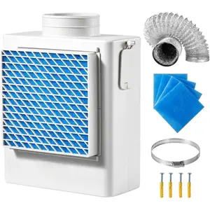 3-in-1 Indoor Dryer Vent Kit,Premium ABS Material Fits 4 inch Exhaust Port, Smart Overheating Reminder Exhaust Hood & Easy-to-Detach Mesh Cap & Multi-layer Purification with 4 Replacement Pads