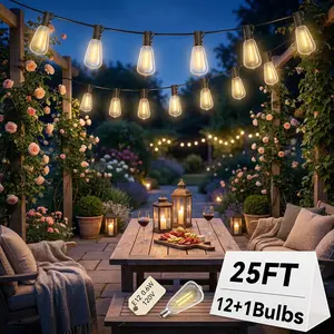 ST38 0.6W LED Warm White String  25FT 12+1 Bulbs UL Listed 20# Black Wire E12 Base Connectable  Waterproof Holiday  for Patio Balcony Porch Christmas outdoor lights Garden Lamps