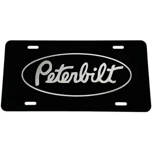 Peterbilt Oval Semi Truck Tag, Black Aluminum License Plate Gift