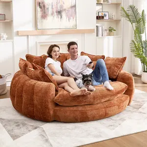 81.1" W Oversized Round Chaise Lounge Chair Indoor Sofa Bed, Extra Wide Round Couch for 2 People, Oversized Chair with 14 Pillows, Comfy Cloud Reading Couch Fluffy Sleeper Sofa for Living Room bean bag chair sofa bed couch couches living room couch sofa