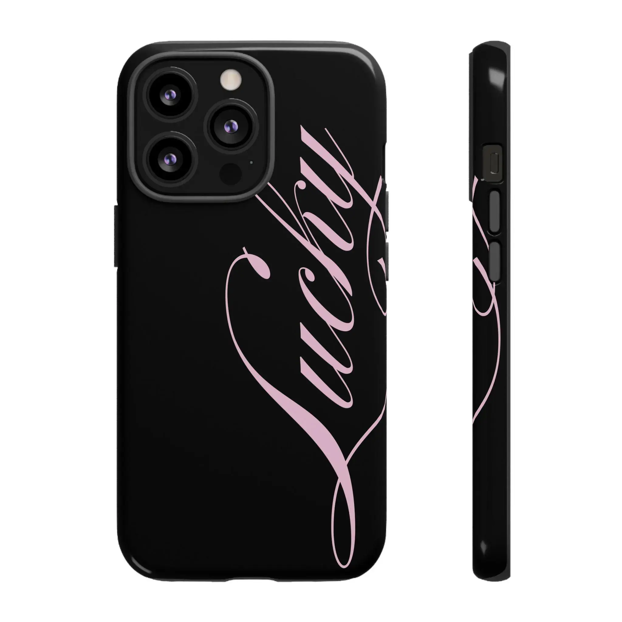 Protective Dual Layer Phone Case - Durable Shock-Absorb TPU & Polycarbonate Shell Casing, Pink Text on Black Tough Design, Full Body Print Cover for iPhone 11 Pro Max/Plus to 17, Samsung Galaxy S23 to 25