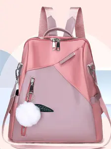 Simple and casual large-capacity travel backpack, fashionable and fresh urban lightweight schoolbag, contrasting color plush ornaments embellished fashionable daily generous backpack, daily street bag, Trendy Backpack