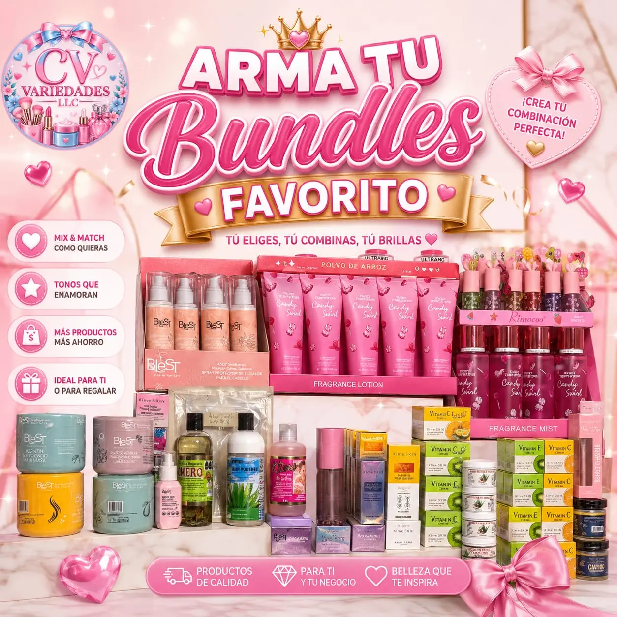 build your package of lip gloss, accessories, and hair products.