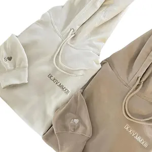 Custom Roman Numeral Hoodie, Personalized Date Initials Gift for Couples, Engagement, Anniversary, Embroidered Long Sleeve Sweatshirt Menswear Tops