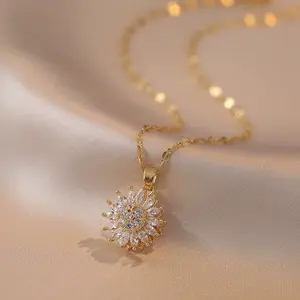 Stress-Relieving Rotating Five-Petal Flower Pendant Necklace-Ease fidgeting necklace, rotating crystal flower necklace, spun sunflower pendant necklace, flexible rotatable jewelry