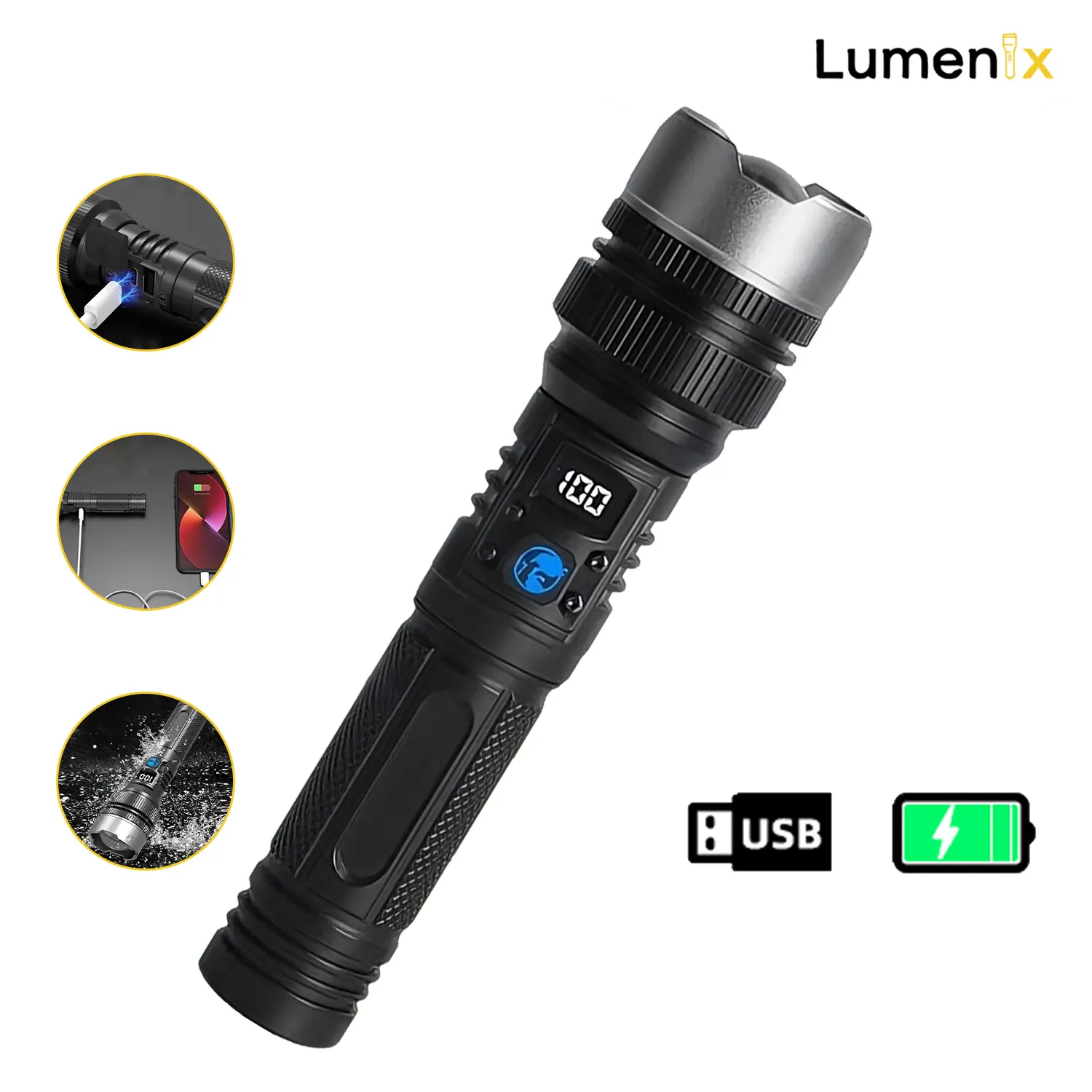 【2026 New】Flashlight LED, 2200 Lumens, Rechargeable, Zoomable, LED Digital Display, Magnetic Mount & Output Port, 7 Lighting Modes, Ultra-Powerful LED Flashlight for Camping/Hiking/Emergency  tiktokshopsummersale