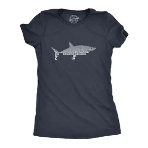 Women's Dun Dun Dun Cool Graphic Shark T Shirt Great White Jaws Ladies Fish Tee Funny Womens T Shirts Cute Vintage Fashion Casual Ladies T-Shirt Gift Shark Tops for Women Funny Animal Top Women's Novelty Tees Navy