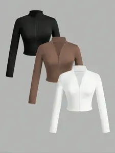 New Fashion Trendy Multifunctional Zipper Casual Women's Jacket Three-Piece Set, Stylish Ladies Outerwear, Perfect for Daily Wear