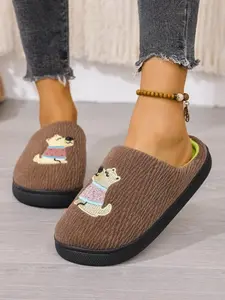 2026 New Cuddly Sausage Dog Plush Slippers, Fashionable Velvet Shoe Face, Asymmetric Embroidered Design, Thick Fleece Lining, Non-Slip Sole