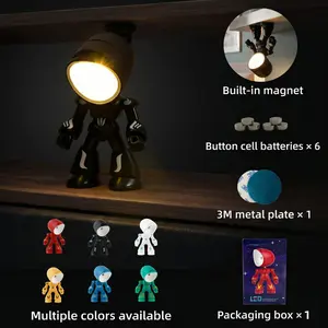 LED Mini Robot Night Light with Magnetic Base, Cute Cartoon Design Companion Table Lamp for Kids, Creates a Cozy Bedroom Atmosphere, Perfect as a Birthday Gift, Valentine’s Classroom Gift, or a Unique Gift for Children.Valentine's Day gift